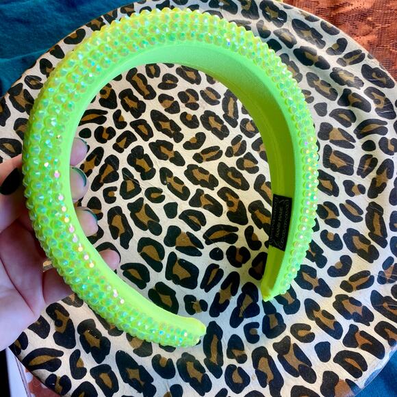 BOUTIQUE • Bright Neon Green Studded Bling Glam Festival Headband - Picture 1 of 4